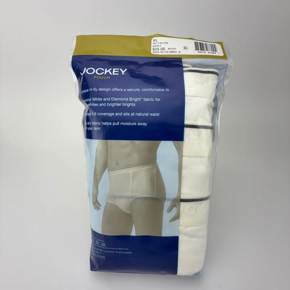 Jockey‎ Pouch Mens 3-Pack Briefs White XL 40-42 Cotton Stretch H-Fly 001145/100